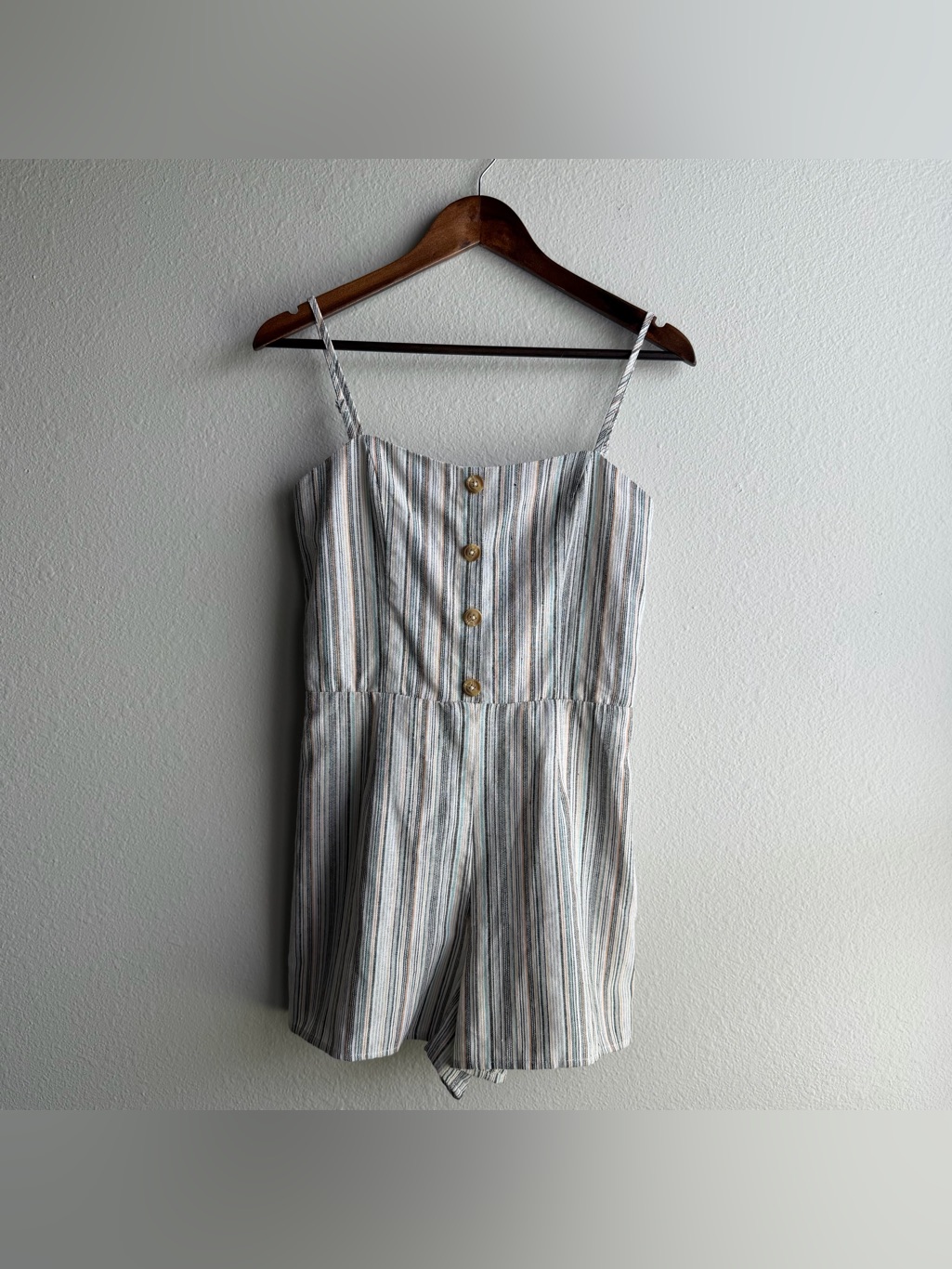 Altar’d State Striped Tie Back Romper Shorts Cotton Linen Coastal Coquette G